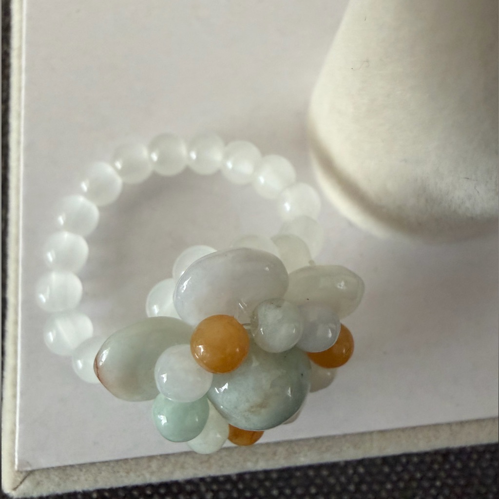 Jade Beaded Flower Ring 30$